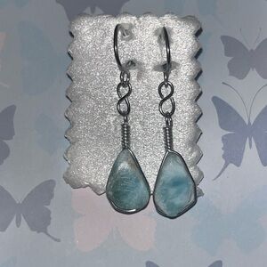 Silver Wire-Wrapped Larimar Earrings
